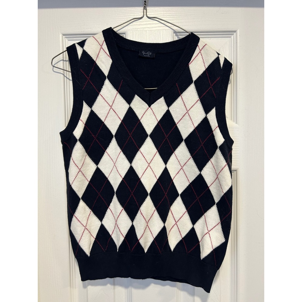 John Galt Brandy Melville Argyle Sweater Vest Navy Blue White Red V-Neck‎ Knit